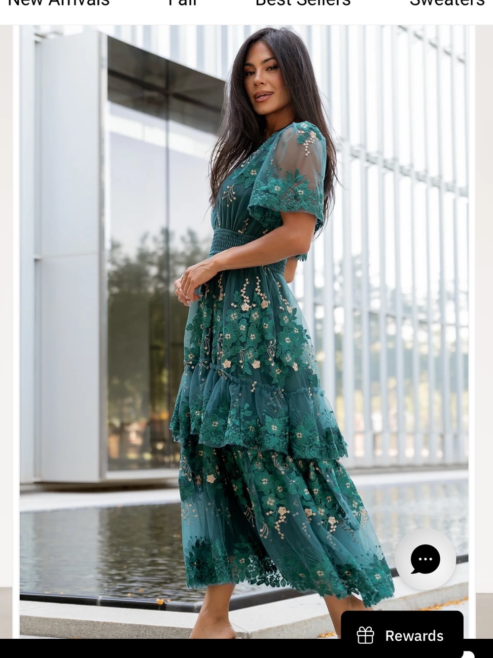 Baltic Born Teal Green Embroidered Midi Dress